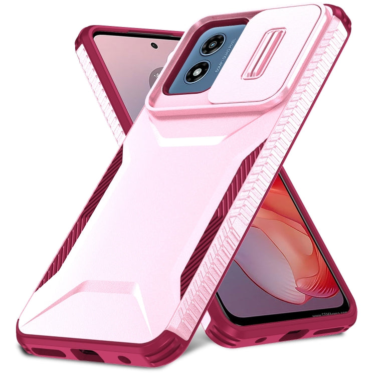 For Motorola Moto G Play 4G 2024 Sliding Camshield Phone Case(Pink + Rose Red)
