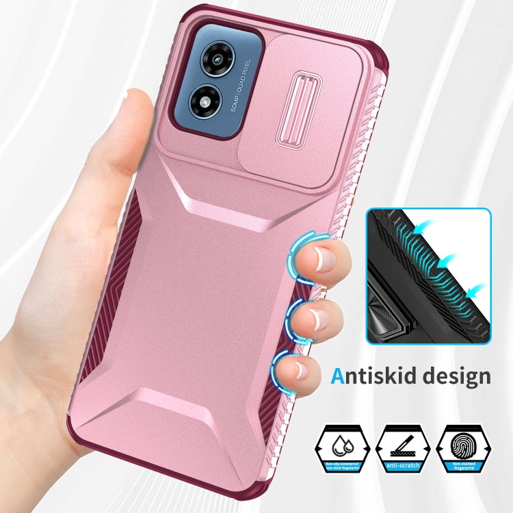 For Motorola Moto G Play 4G 2024 Sliding Camshield Phone Case(Pink + Rose Red)