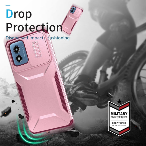 For Motorola Moto G Play 4G 2024 Sliding Camshield Phone Case(Pink + Rose Red)