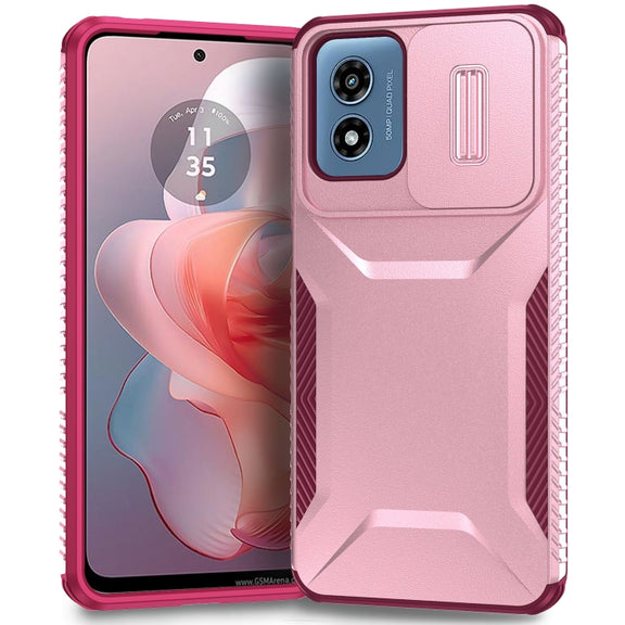 For Motorola Moto G Play 4G 2024 Sliding Camshield Phone Case(Pink + Rose Red)