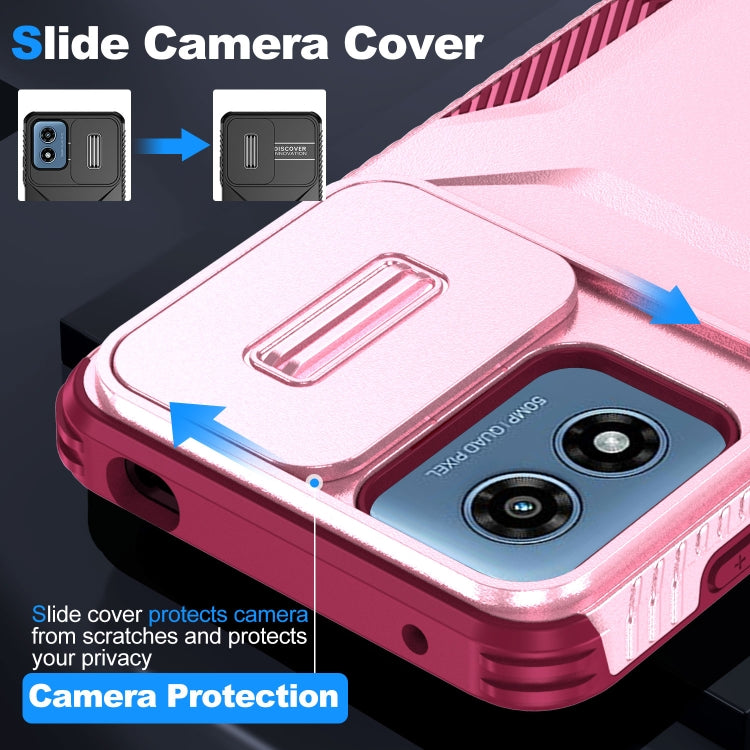 For Motorola Moto G Play 4G 2024 Sliding Camshield Phone Case(Pink + Rose Red)