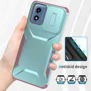For Motorola Moto G Play 4G 2024 Sliding Camshield Phone Case(Grey Green + Pink)