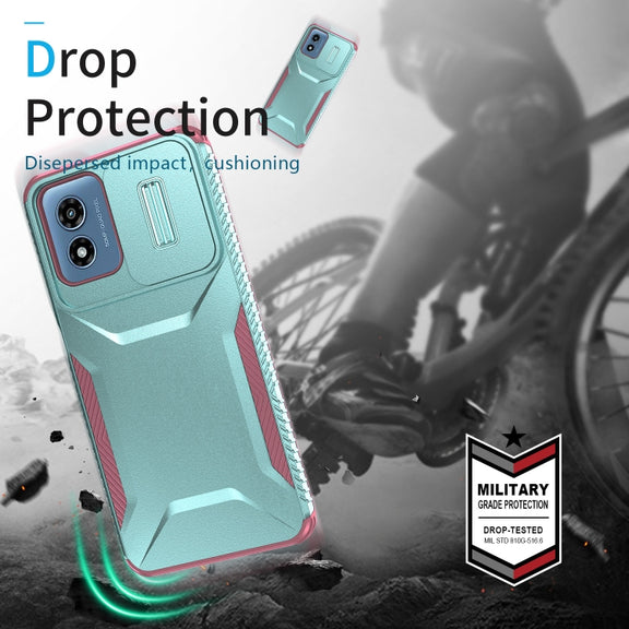 For Motorola Moto G Play 4G 2024 Sliding Camshield Phone Case(Grey Green + Pink)