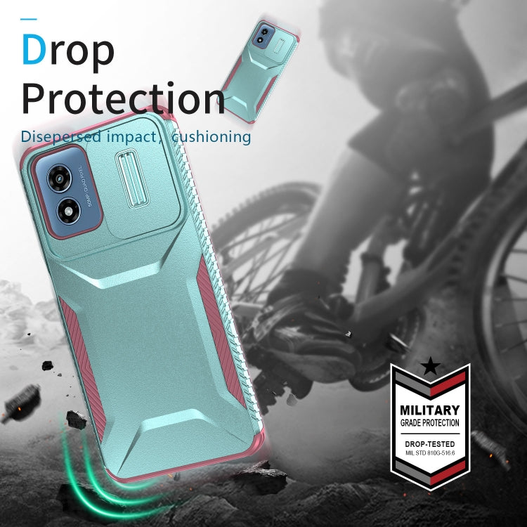 For Motorola Moto G Play 4G 2024 Sliding Camshield Phone Case(Grey Green + Pink)
