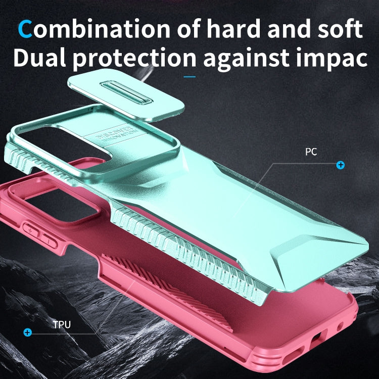For Motorola Moto G Play 4G 2024 Sliding Camshield Phone Case(Grey Green + Pink)