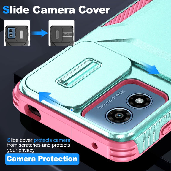 For Motorola Moto G Play 4G 2024 Sliding Camshield Phone Case(Grey Green + Pink)