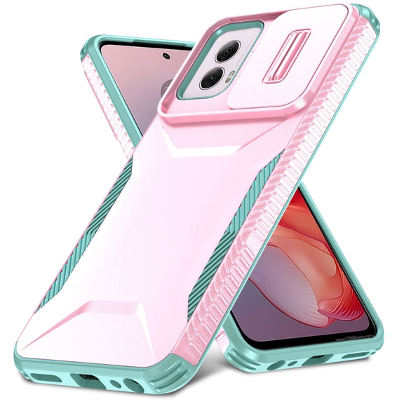 For Motorola Moto G Power 5G 2024 Sliding Camshield Phone Case(Pink + Grey Green)