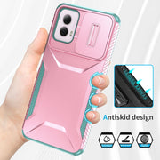 For Motorola Moto G Power 5G 2024 Sliding Camshield Phone Case(Pink + Grey Green)