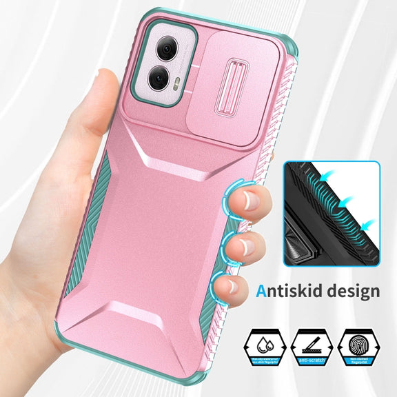 For Motorola Moto G Power 5G 2024 Sliding Camshield Phone Case(Pink + Grey Green)