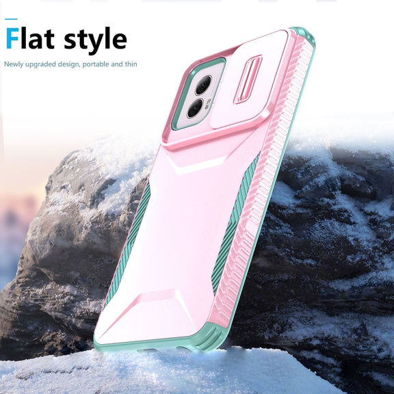 For Motorola Moto G Power 5G 2024 Sliding Camshield Phone Case(Pink + Grey Green)
