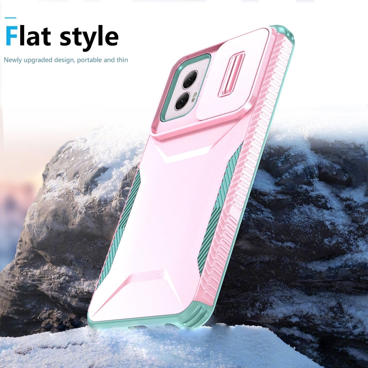 For Motorola Moto G Power 5G 2024 Sliding Camshield Phone Case(Pink + Grey Green)