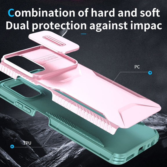 For Motorola Moto G Power 5G 2024 Sliding Camshield Phone Case(Pink + Grey Green)