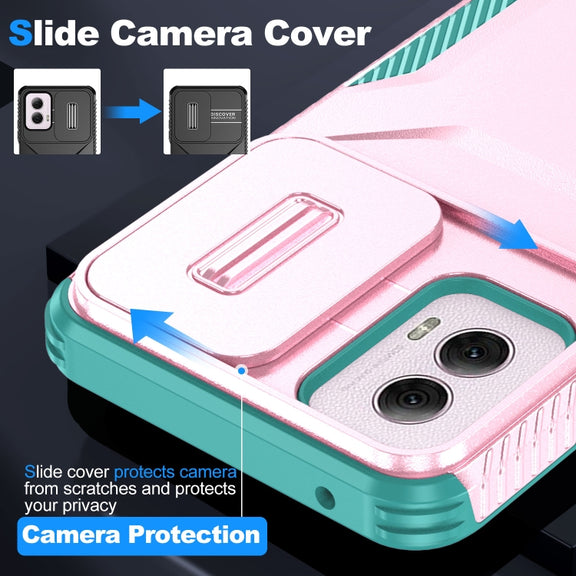 For Motorola Moto G Power 5G 2024 Sliding Camshield Phone Case(Pink + Grey Green)