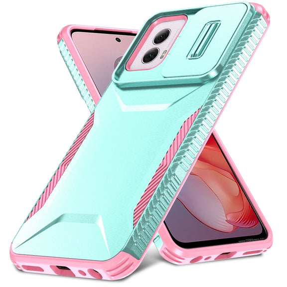 For Motorola Moto G Power 5G 2024 Sliding Camshield Phone Case(Grey Green + Pink)