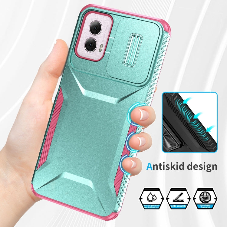For Motorola Moto G Power 5G 2024 Sliding Camshield Phone Case(Grey Green + Pink)