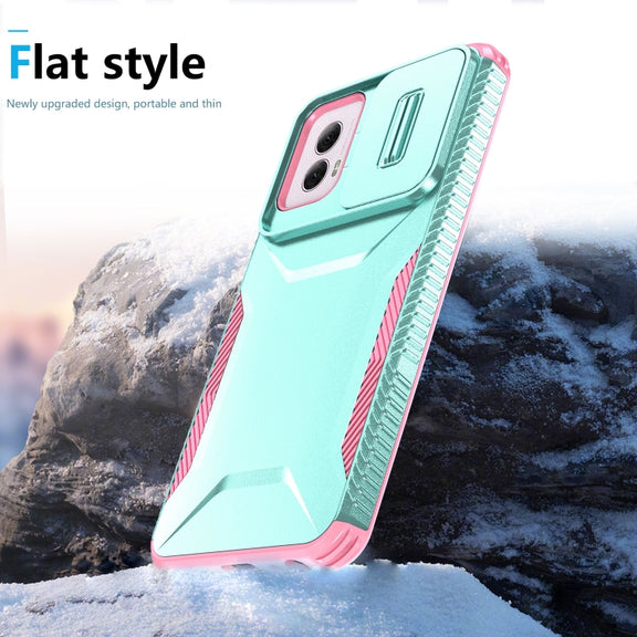 For Motorola Moto G Power 5G 2024 Sliding Camshield Phone Case(Grey Green + Pink)