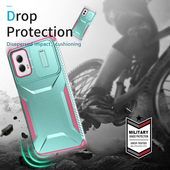 For Motorola Moto G Power 5G 2024 Sliding Camshield Phone Case(Grey Green + Pink)