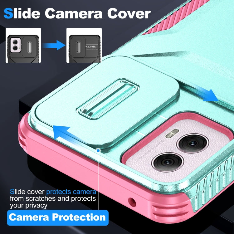 For Motorola Moto G Power 5G 2024 Sliding Camshield Phone Case(Grey Green + Pink)