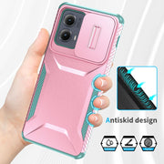 For Motorola Edge 5G 2024 Sliding Camshield Phone Case(Pink + Grey Green)