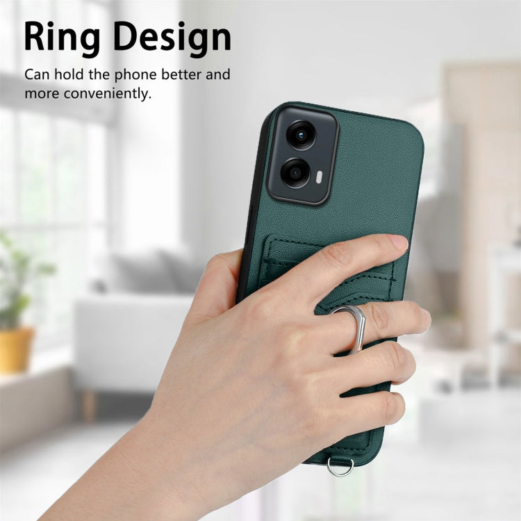 For Motorola Moto G Play 2024 5G R20 Crossbody Rope Ring Card Holder Phone Case(Green)