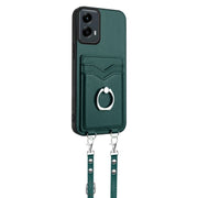 For Motorola Moto G Play 2024 5G R20 Crossbody Rope Ring Card Holder Phone Case(Green)