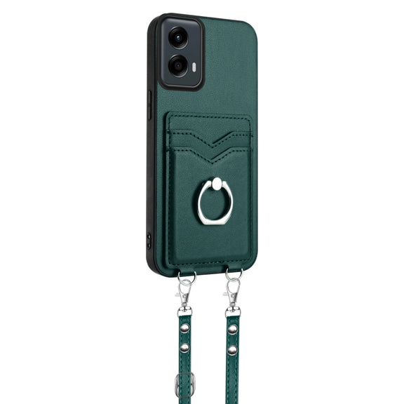 For Motorola Moto G Play 2024 5G R20 Crossbody Rope Ring Card Holder Phone Case(Green)