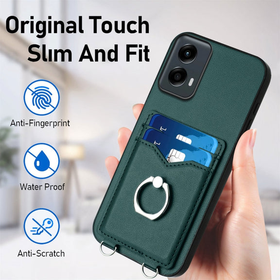 For Motorola Moto G Play 2024 5G R20 Crossbody Rope Ring Card Holder Phone Case(Green)