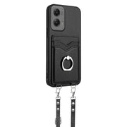 For Motorola Moto G Stylus 5G 2024 R20 Crossbody Rope Ring Card Holder Phone Case(Black)