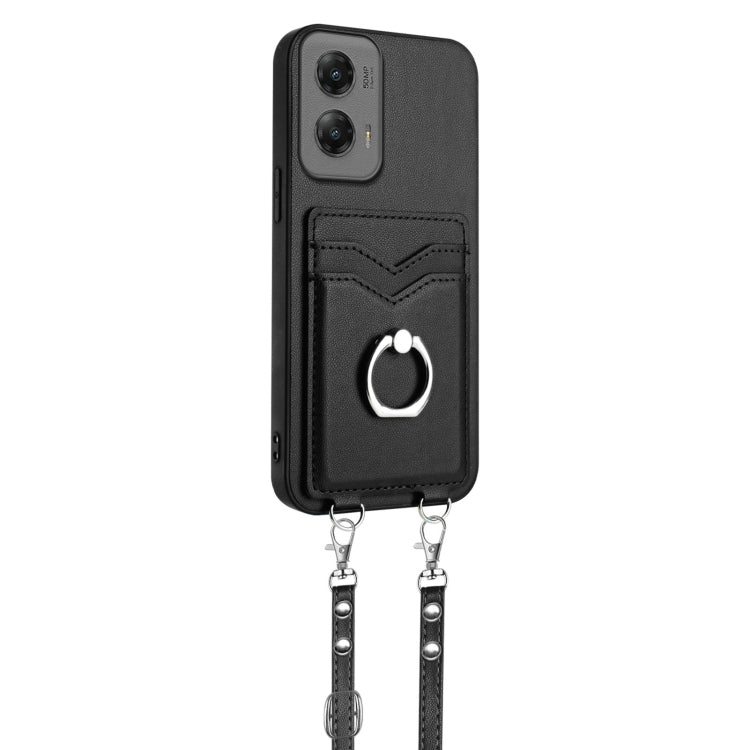 For Motorola Moto G Stylus 5G 2024 R20 Crossbody Rope Ring Card Holder Phone Case(Black)