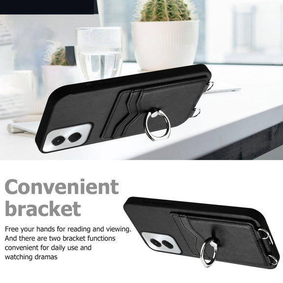 For Motorola Moto G Stylus 5G 2024 R20 Crossbody Rope Ring Card Holder Phone Case(Black)