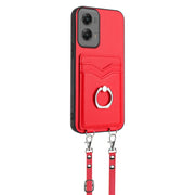 For Motorola Moto G Stylus 5G 2024 R20 Crossbody Rope Ring Card Holder Phone Case(Red)