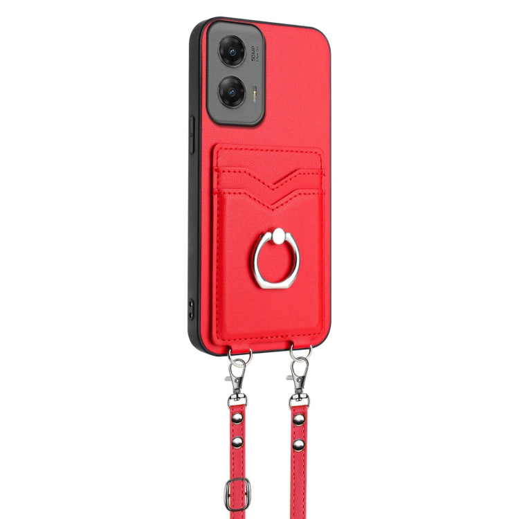 For Motorola Moto G Stylus 5G 2024 R20 Crossbody Rope Ring Card Holder Phone Case(Red)
