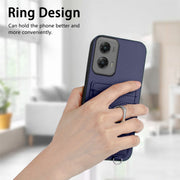 For Motorola Moto G Stylus 5G 2024 R20 Crossbody Rope Ring Card Holder Phone Case(Blue)