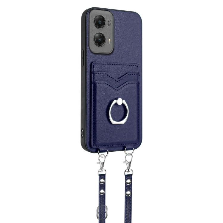 For Motorola Moto G Stylus 5G 2024 R20 Crossbody Rope Ring Card Holder Phone Case(Blue)