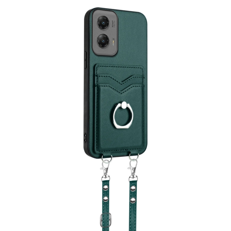 For Motorola Moto G Stylus 5G 2024 R20 Crossbody Rope Ring Card Holder Phone Case(Green)
