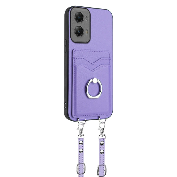 For Motorola Moto G Stylus 5G 2024 R20 Crossbody Rope Ring Card Holder Phone Case(Purple)