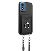 For Motorola Moto G Play 2024 4G R20 Crossbody Rope Ring Card Holder Phone Case(Black)