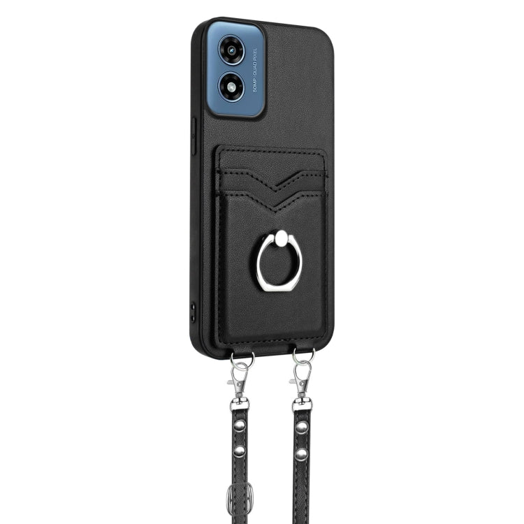 For Motorola Moto G Play 2024 4G R20 Crossbody Rope Ring Card Holder Phone Case(Black)