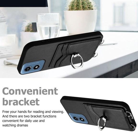 For Motorola Moto G Play 2024 4G R20 Crossbody Rope Ring Card Holder Phone Case(Black)