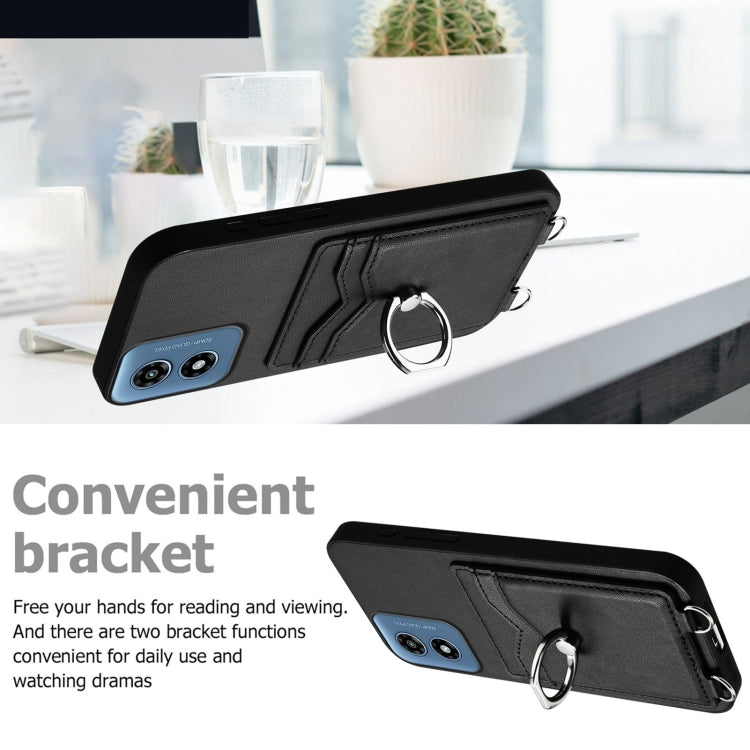 For Motorola Moto G Play 2024 4G R20 Crossbody Rope Ring Card Holder Phone Case(Black)