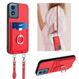 For Motorola Moto G Play 2024 4G R20 Crossbody Rope Ring Card Holder Phone Case(Red) - Motorola Cases by PMC Jewellery | Online Shopping South Africa | PMC Jewellery | Buy Now Pay Later Mobicred