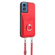 For Motorola Moto G Play 2024 4G R20 Crossbody Rope Ring Card Holder Phone Case(Red)