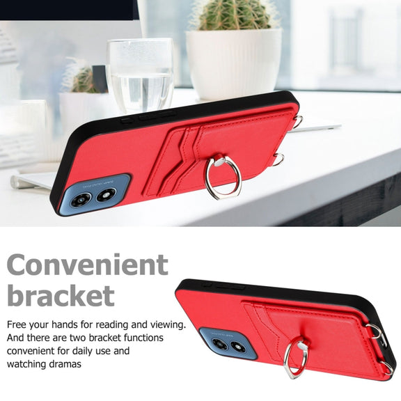 For Motorola Moto G Play 2024 4G R20 Crossbody Rope Ring Card Holder Phone Case(Red)
