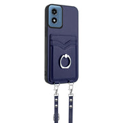 For Motorola Moto G Play 2024 4G R20 Crossbody Rope Ring Card Holder Phone Case(Blue)