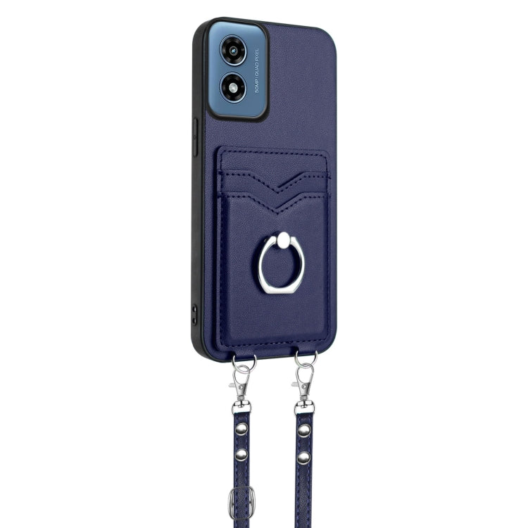 For Motorola Moto G Play 2024 4G R20 Crossbody Rope Ring Card Holder Phone Case(Blue)