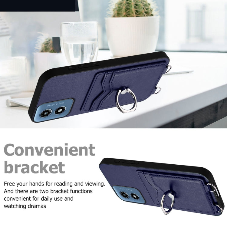 For Motorola Moto G Play 2024 4G R20 Crossbody Rope Ring Card Holder Phone Case(Blue)