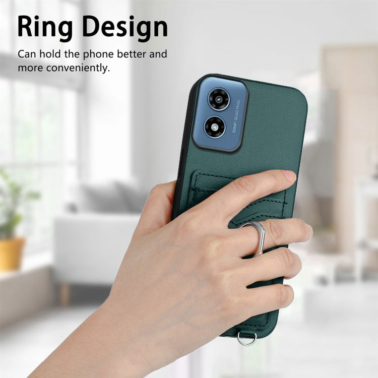 For Motorola Moto G Play 2024 4G R20 Crossbody Rope Ring Card Holder Phone Case(Green)