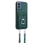 For Motorola Moto G Play 2024 4G R20 Crossbody Rope Ring Card Holder Phone Case(Green)