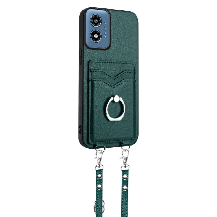 For Motorola Moto G Play 2024 4G R20 Crossbody Rope Ring Card Holder Phone Case(Green)