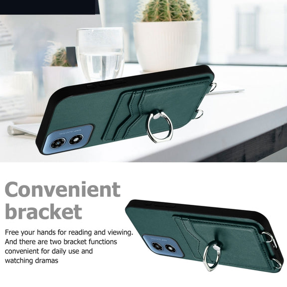 For Motorola Moto G Play 2024 4G R20 Crossbody Rope Ring Card Holder Phone Case(Green)